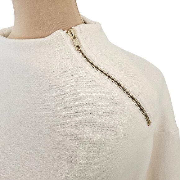 Ba&sh White Cream Cropped Sweater w/ Gold Zip Neckline - Picture 2 of 9